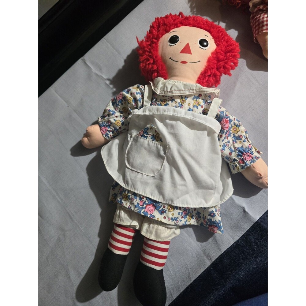 Vintage Knickerbocker Raggedy Ann 18" Cloth Doll Original Floral Dress Apron